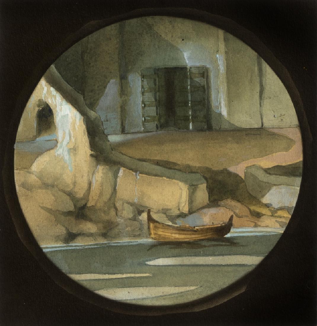 Nardini Sandro - "La rosa di Bagdad", 1949: Nardini Sandro - "La rosa di Bagdad", 1949 ITA china, acquerello e tempera su cartoncino, 18,5 x 19 cm Concept art per visione dal cannocchiale di Jafar. ______________________________________
