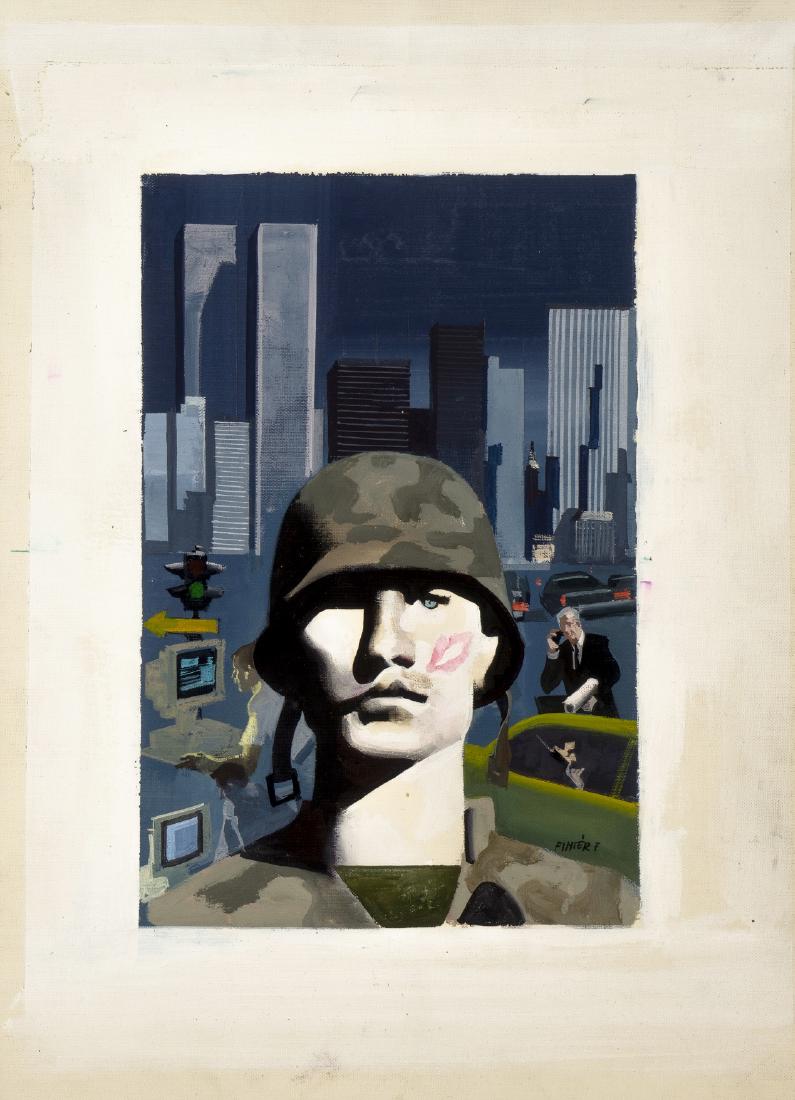 Pintér Ferenc - "", anni ’80: Pintér Ferenc - "", anni ’80 ITA tempera su cartone, 29 x 40 cm Originale di copertina realizzato da Pintér durante gli anni ’80 per un romanzo di guerra. Firmato. _____