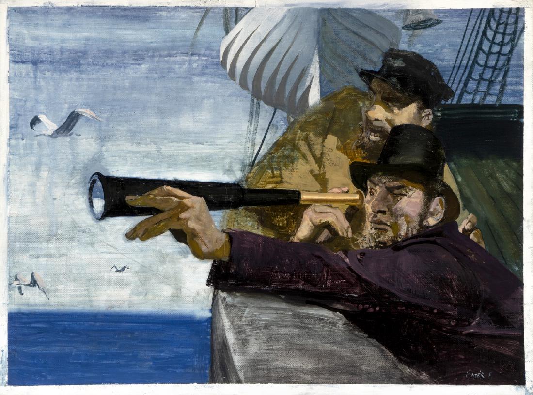 Pintér Ferenc - "Moby Dick", 2002: Pintér Ferenc - "Moby Dick", 2002 ITA tempera su cartone telato, 40 x 30 cm Illustrazione originale realizzata da Pinter per la sua rivisitazione del capolavoro della letteratura america
