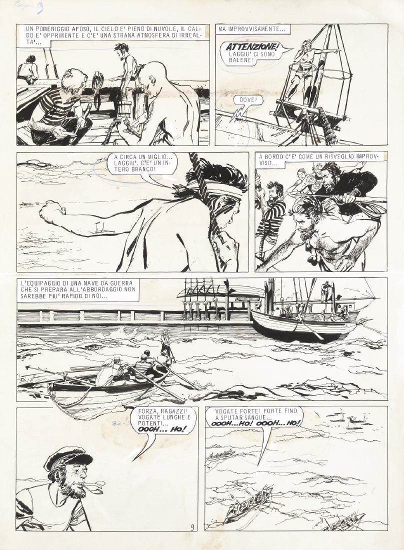 Durañona Leopoldo - "Moby Dick", 1968: Durañona Leopoldo - "Moby Dick", 1968 ITA matita e china su cartoncino, 40 x 54 cm Tavola originale realizzata da Durañona per la pag. 9 di "Moby Dick", commissionata dall&#