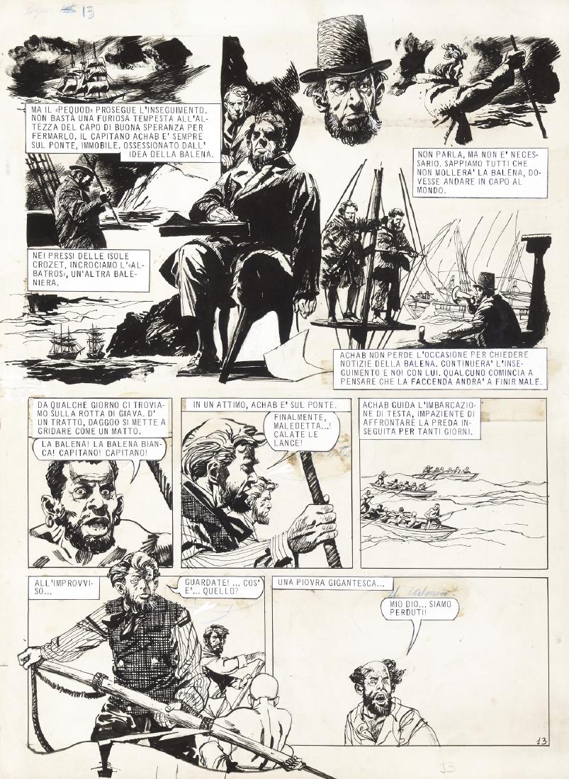 Durañona Leopoldo - "Moby Dick", 1968: Durañona Leopoldo - "Moby Dick", 1968 ITA matita e china su cartoncino, 40 x 54 cm Tavola originale realizzata da Durañona per la pag. 13 di "Moby Dick", commissionata dall&