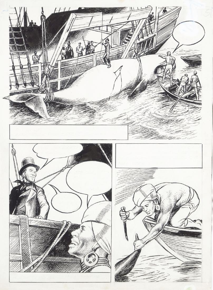 Caprioli Franco - "Moby Dick: La balena bianca": Caprioli Franco - "Moby Dick: La balena bianca", 1975 ITA matita e china su cartoncino, 28 x 38 cm Tavola originale realizzata da Caprioli per "Moby Dick: La balena bianca", edita nel