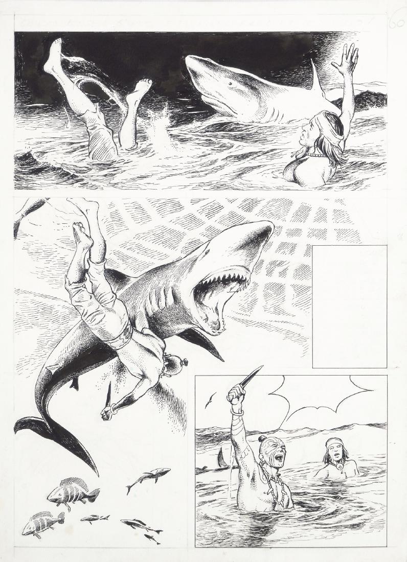 Caprioli Franco - "Moby Dick: La balena bianca": Caprioli Franco - "Moby Dick: La balena bianca", 1975 ITA matita e china su cartoncino, 28 x 38 cm Tavola originale realizzata da Caprioli per "Moby Dick: La balena bianca", edita nel