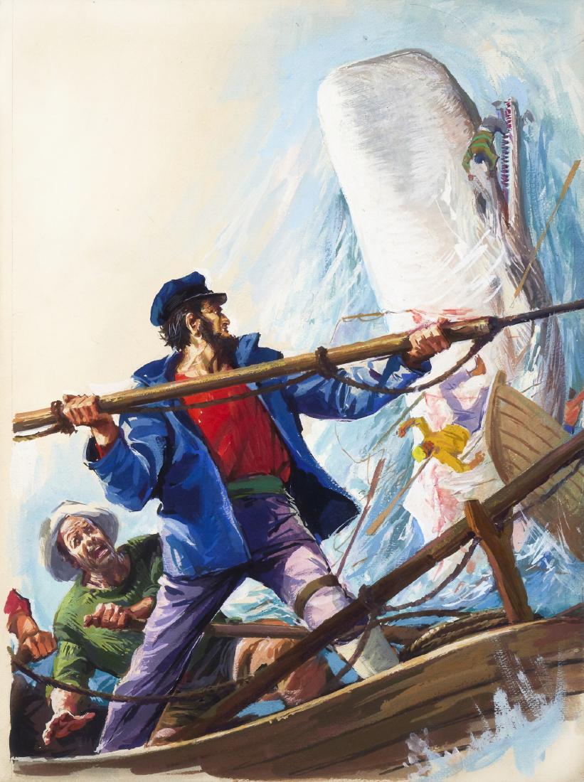 Albertarelli Rino - "Moby Dick", 1965: Albertarelli Rino - "Moby Dick", 1965 ITA tempera su cartoncino, 30 x 40 cm Originale di copertina realizzato da Albertarelli per il capolavoro di Herman Melville "Moby Dick", pubblic