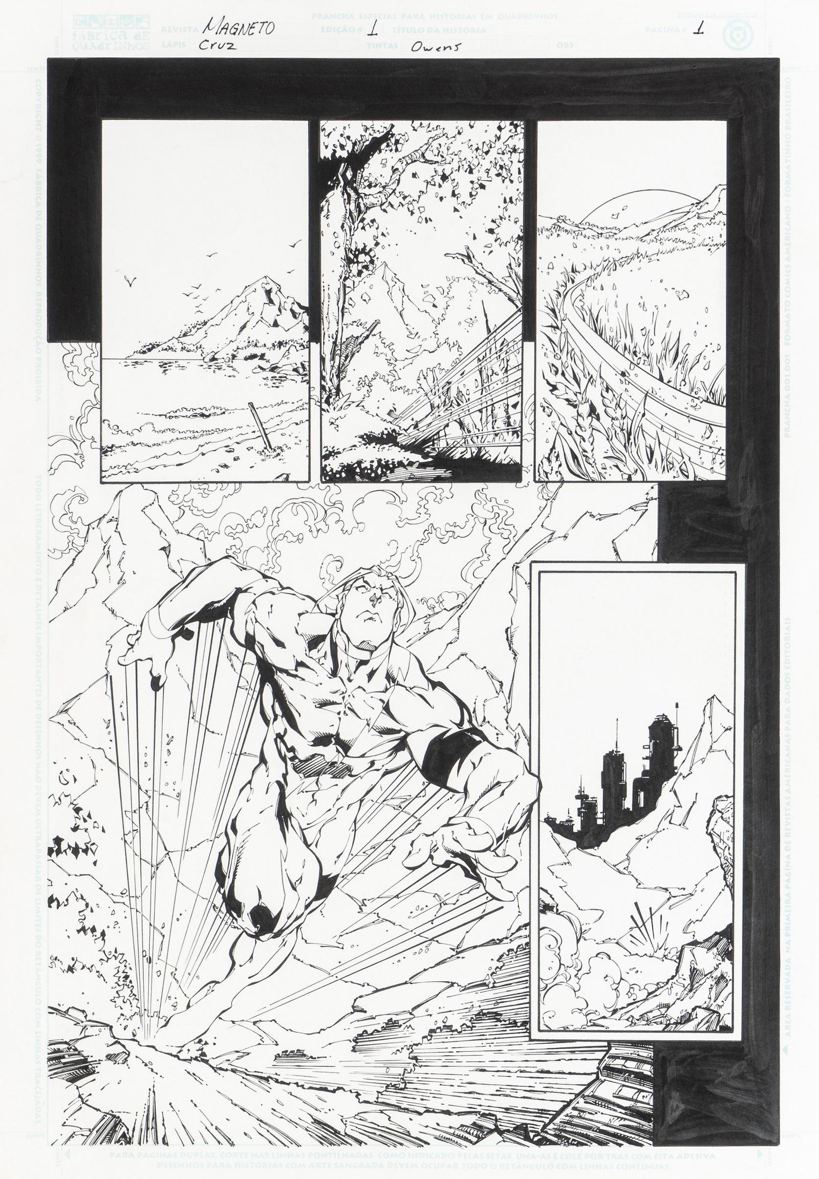 Cruz Roger - "Magneto Dark Seduction - The Masada: Cruz Roger - "Magneto Dark Seduction - The Masada Maneuver", 2000 ITA matita e china su cartoncino Marvel, 29,5 x 42 cm Tavola originale realizzata da Cruz per "The Masada Maneuver", e