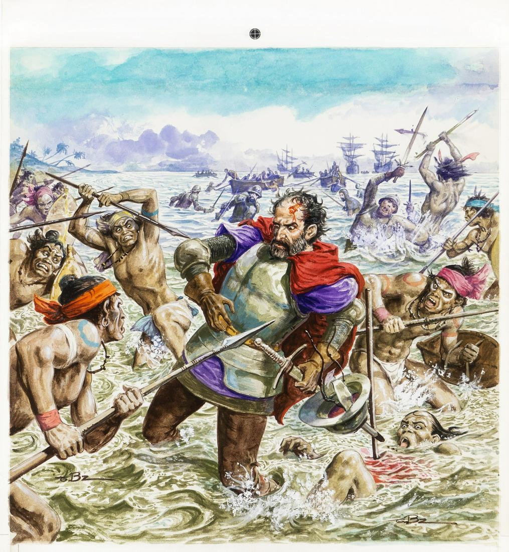 Buzzelli Guido - "Magellan: le premier tour du: Buzzelli Guido - "Magellan: le premier tour du monde", 1979 ITA matita, china, acquerello e tempera su cartoncino, 35 x 43 cm Originale di copertina realizzato da Buzzelli per "Magellan: l