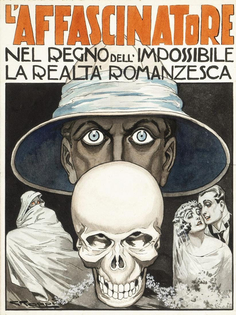 Toppi Giove - "L’Affascinatore nel regno: Toppi Giove - "L’Affascinatore nel regno dell’impossibile: la realtà romanzesca", 1924 ITA matita, china, acquerello e tempera su cartoncino, 22 x 29,5 cm Originale di coperti
