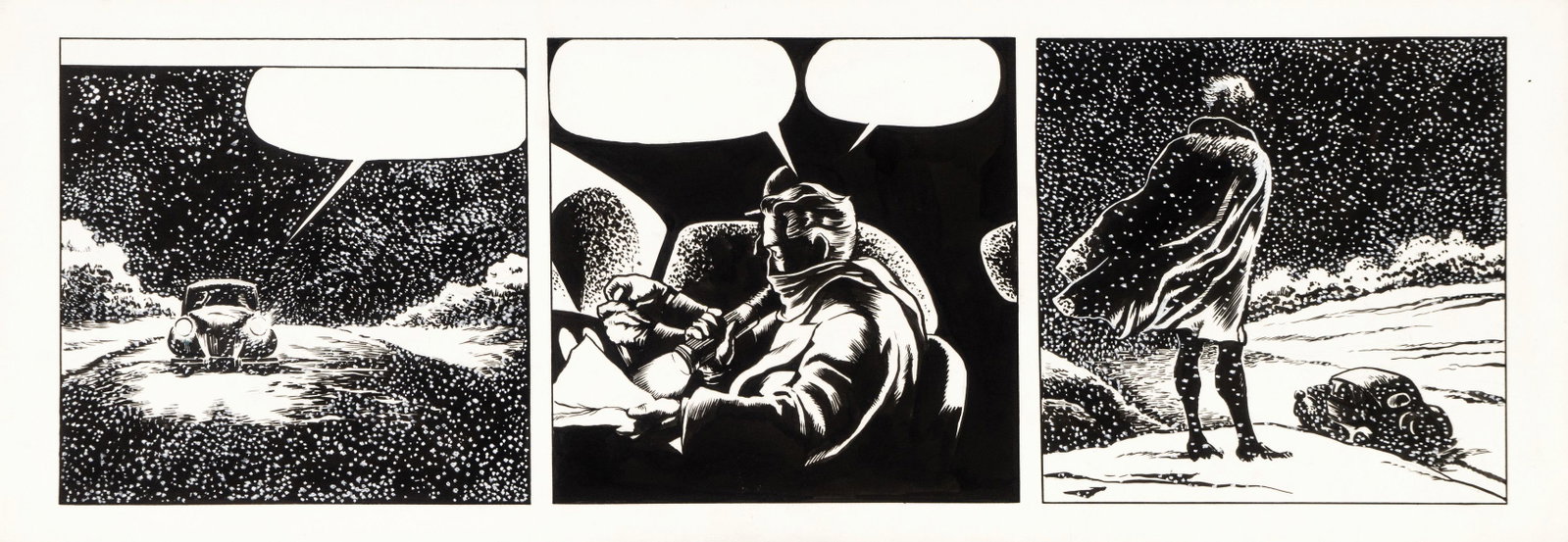 Magnus (Roberto Raviola) - "Il dottor Kastener": Magnus (Roberto Raviola) - "Il dottor Kastener", 1961 ITA matita e china su cartone, 19 x 50 cm Striscia originale realizzata da Magnus per "Il dottor Kastener", progetto rimasto inedi