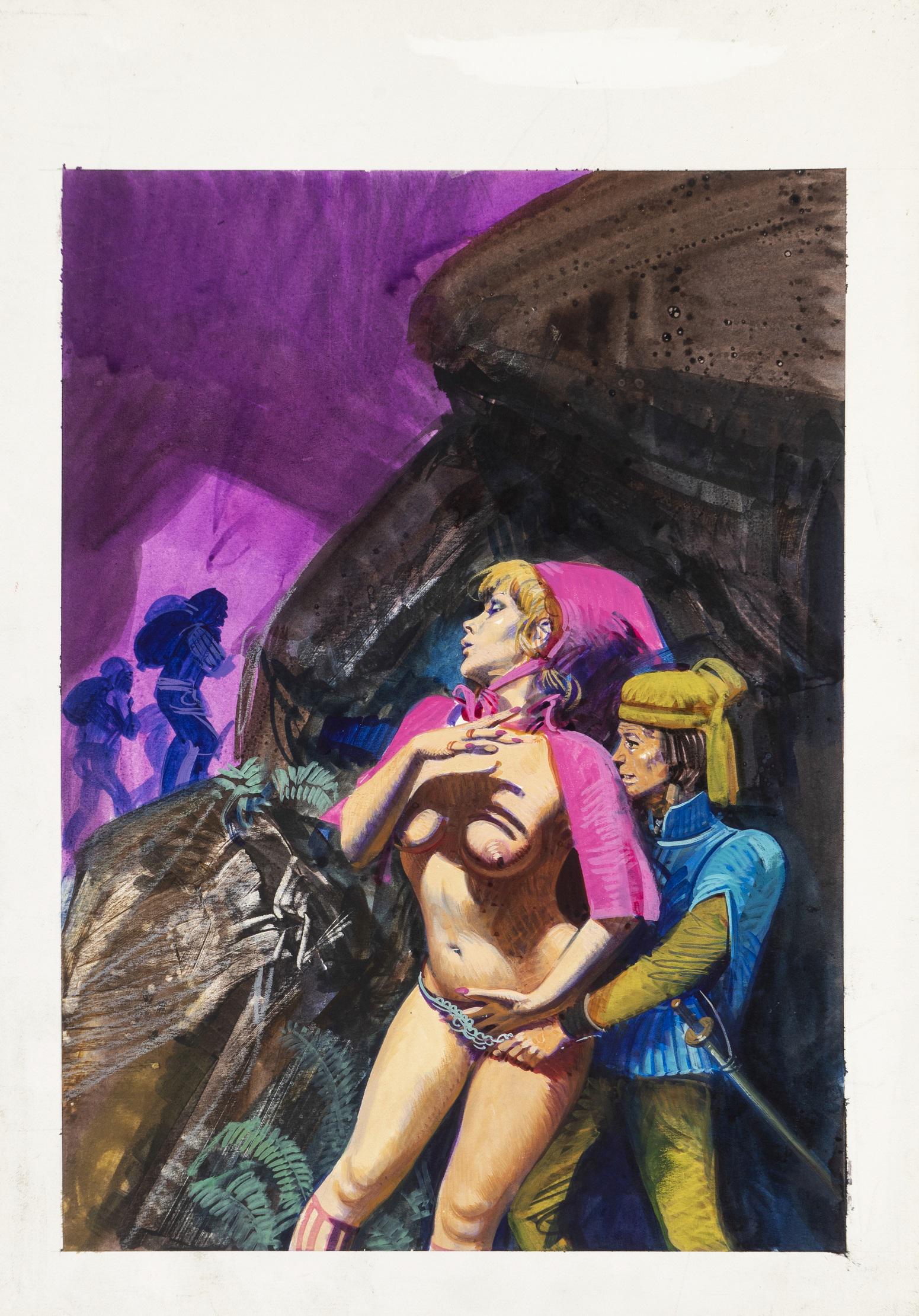 Dangelico Pino - "Le Avventure di Cappuccetto Rosso: Dangelico Pino - "Le Avventure di Cappuccetto Rosso - I quaranta ladroni", 1973 ITA tempera su cartone, 25,5 x 36,5 cm Originale di copertina realizzato da Dangelico per "I quaranta ladron