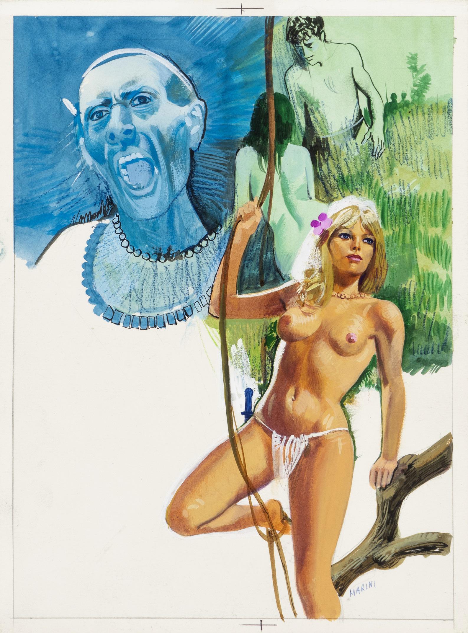 Marini (Carlo Jacono) - "Bora Bora - Schiave per: Marini (Carlo Jacono) - "Bora Bora - Schiave per l’Oriente", 1971 ITA tempera su cartone, 22 x 29 cm Originale di copertina realizzato da Jacono, sotto lo pseudonimo di Marini, per "