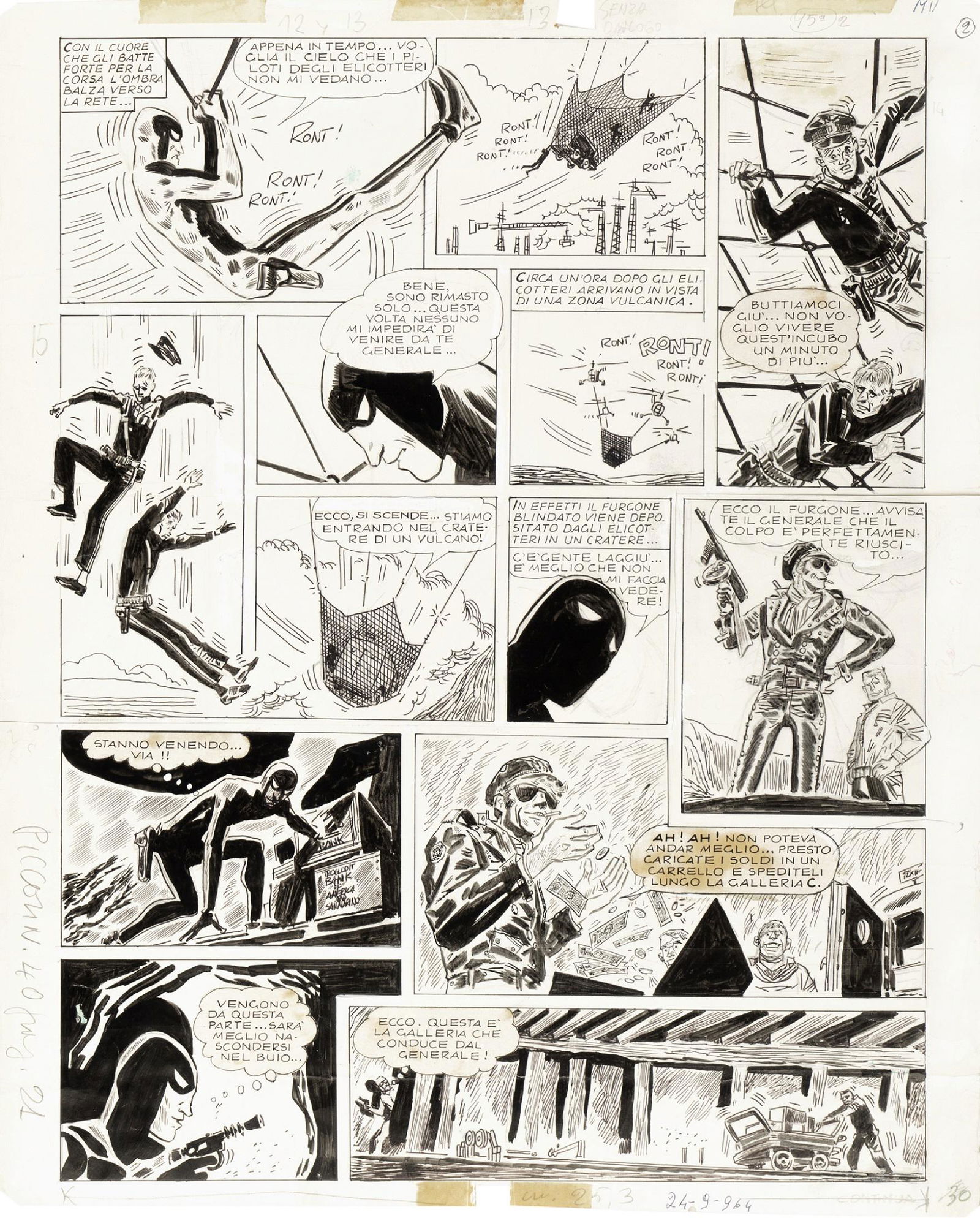 Pratt Hugo - "L’Ombra ", 1964: Pratt Hugo - "L’Ombra ", 1964 ITA matita e china su cartoncino, 36,5 x 44,5 cm Tavola originale realizzata da Pratt per "L’Ombra", edita a pag. 30 del primo episodio intit