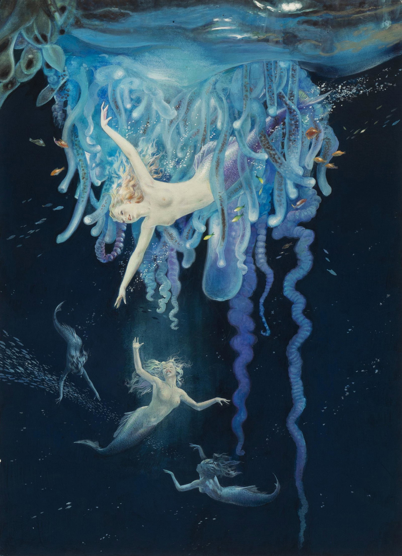 Bioletto Angelo - "Sirene", 1980: Bioletto Angelo - "Sirene", 1980 ITA tempera su cartone, 36,5 x 26,5 cm Illustrazione originale realizzata da Bioletto per la Grande Enciclopedia della Fantascienza, edita dall’Editorial