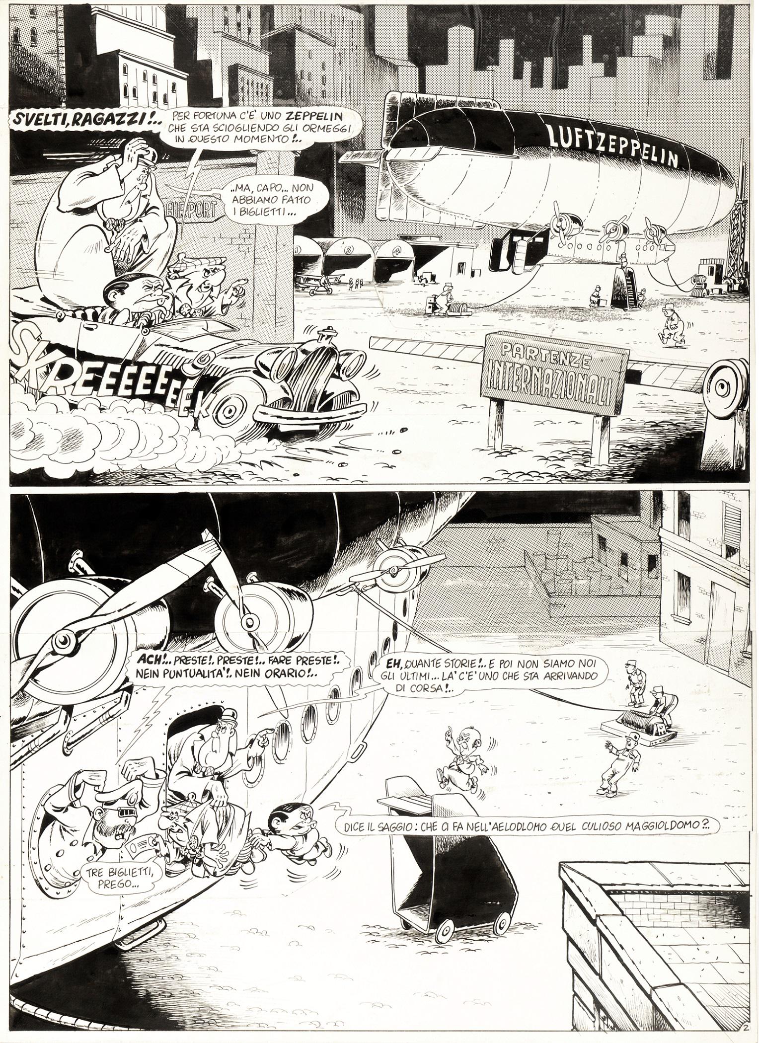 Bonvi (Franco Bonvicini) - "Nick Carter - Gli: Bonvi (Franco Bonvicini) - "Nick Carter - Gli agenti segreti", 1973 ITA matita, china e retino su cartoncino rimontato, 35 x 47,5 cm Tavola originale realizzata da Bonvi per "Gli agenti se