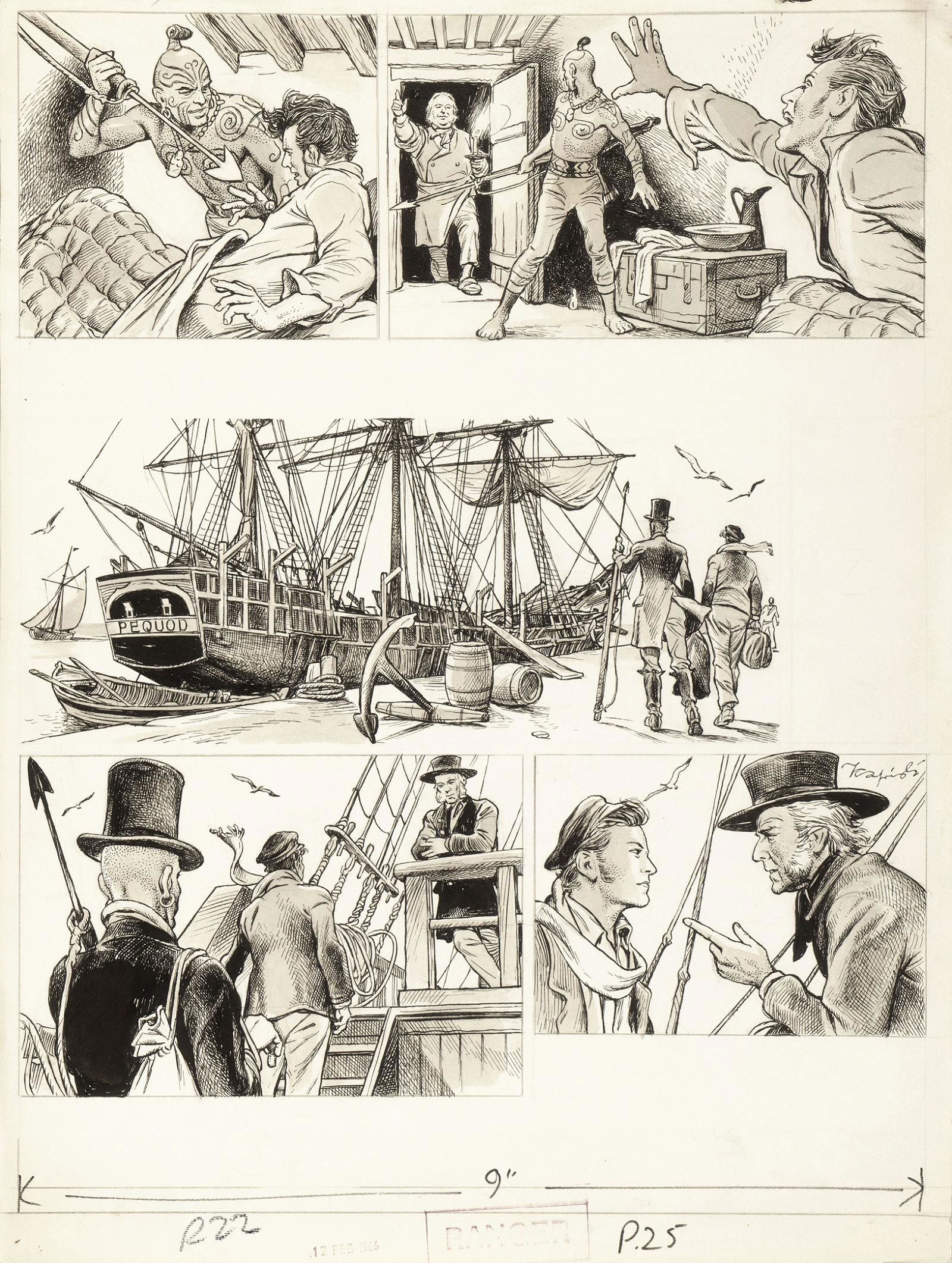 Caprioli Franco - "Moby Dick", 1966: Caprioli Franco - "Moby Dick", 1966 ITA matita, china e acquerello su cartoncino, 37,5 x 50 cm Tavola originale realizzata da Caprioli per "Moby Dick" pag. 2, pubblicata per la prima