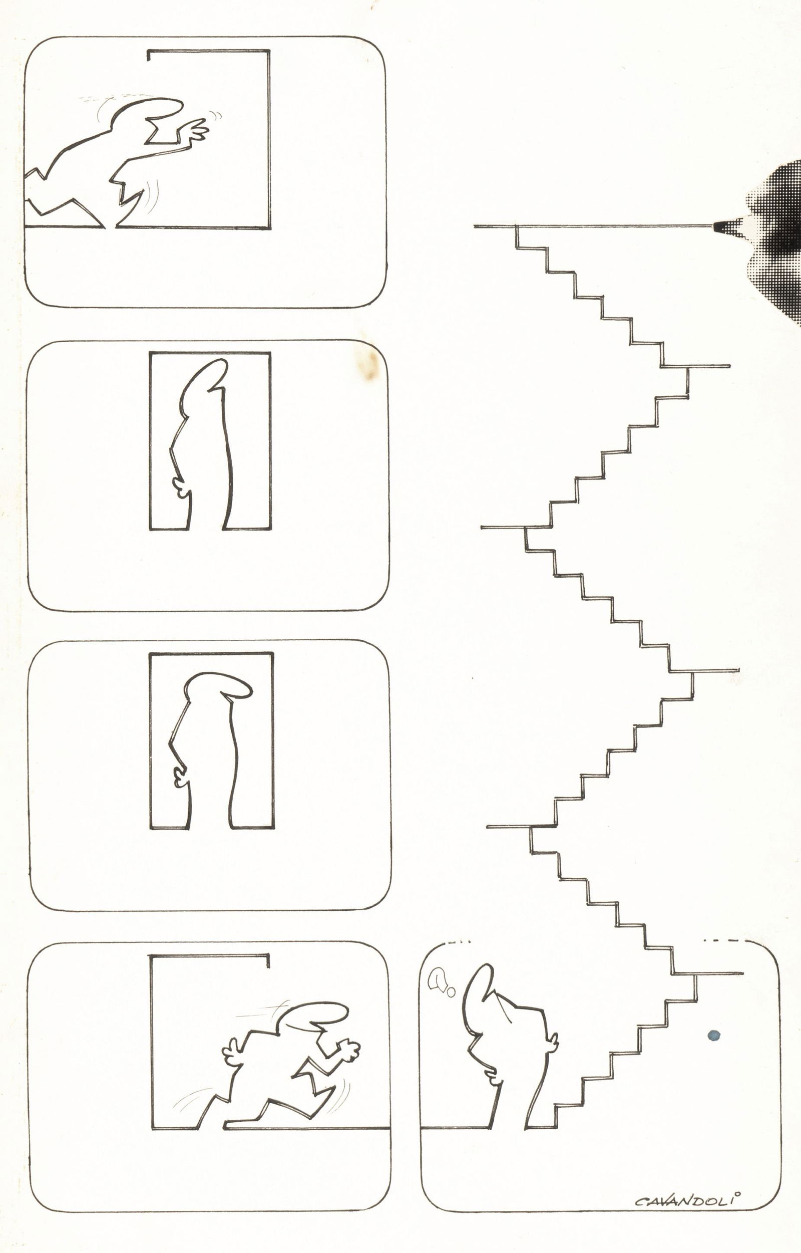 Cavandoli Osvaldo - "La Linea", anni ’70: Cavandoli Osvaldo - "La Linea", anni ’70 ITA matita, china e collage su cartoncino, 18 x 28 cm Tavola originale realizzata da Cavandoli durante gli anni ’70 per il suo celebre per