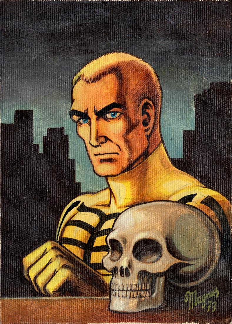 Magnus (Roberto Raviola) - "Kriminal", 1973: Magnus (Roberto Raviola) - "Kriminal", 1973 ITA tempera su cartone telato, 13 x 18 cm Dipinto originale realizzato da Magnus nel 1973, pubblicato per la prima volta sul volume "Roberto Rav