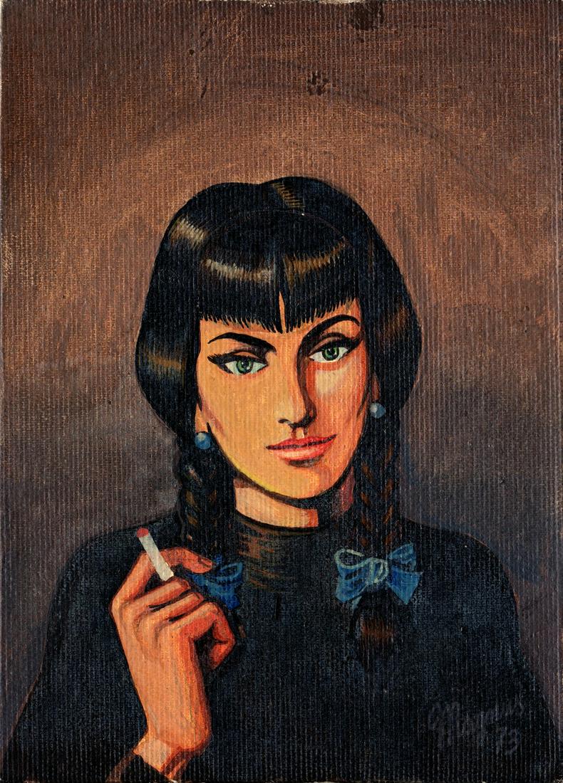 Magnus (Roberto Raviola) - "Lola", 1973: Magnus (Roberto Raviola) - "Lola", 1973 ITA tempera su cartone telato, 13 x 18 cm Dipinto originale realizzato da Magnus nel 1973, pubblicato per la prima volta sul volume "Roberto Raviola