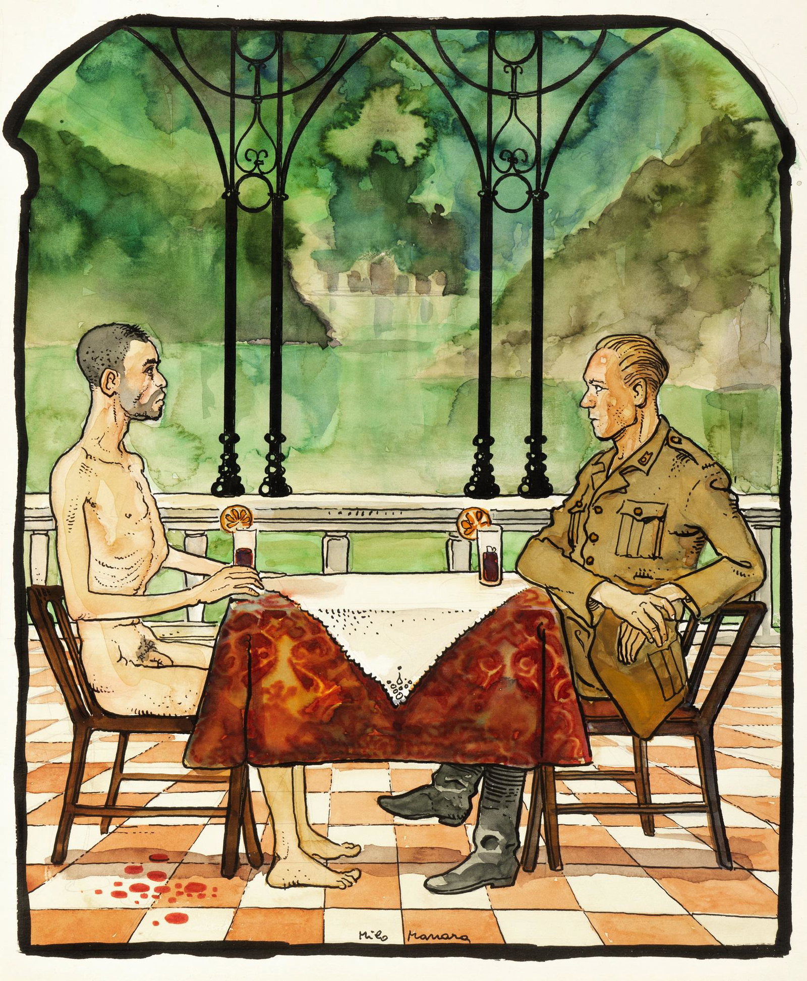 Manara Milo - "I diritti umani", 1986: Manara Milo - "I diritti umani", 1986 ITA matita, china e acquerello su cartoncino, 30 x 36,5 cm Illustrazione originale realizzata da Manara per il volume "I diritti umani", edito da 