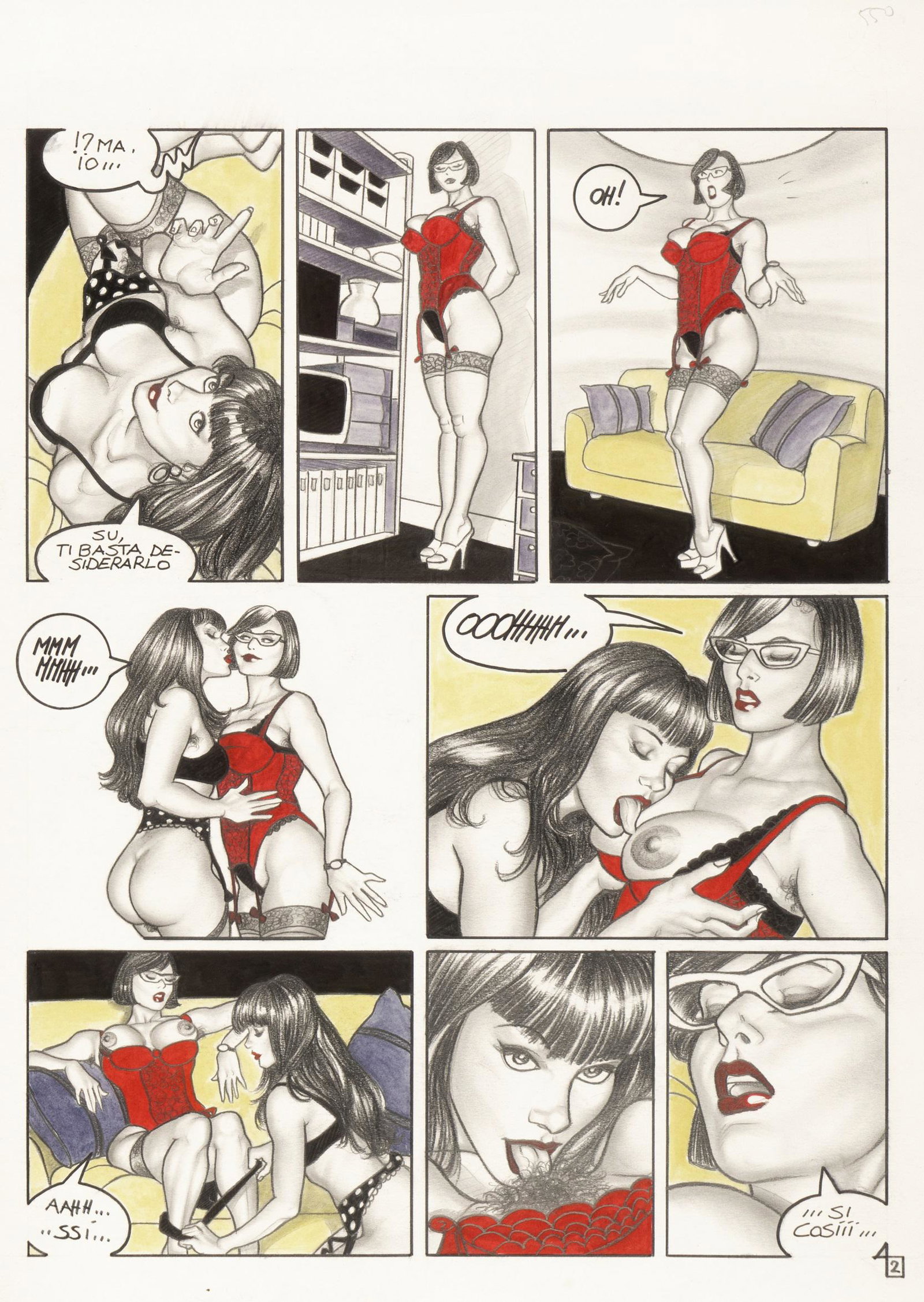 Casotto Giovanna - ""Ti basta desiderarlo": Casotto Giovanna - ""Ti basta desiderarlo"", anni ’90 ITA tecnica mista su cartoncino, 25,5 x 35,5 cm Tavola originale realizzata dalla Casotto per una delle sue avventure erotic
