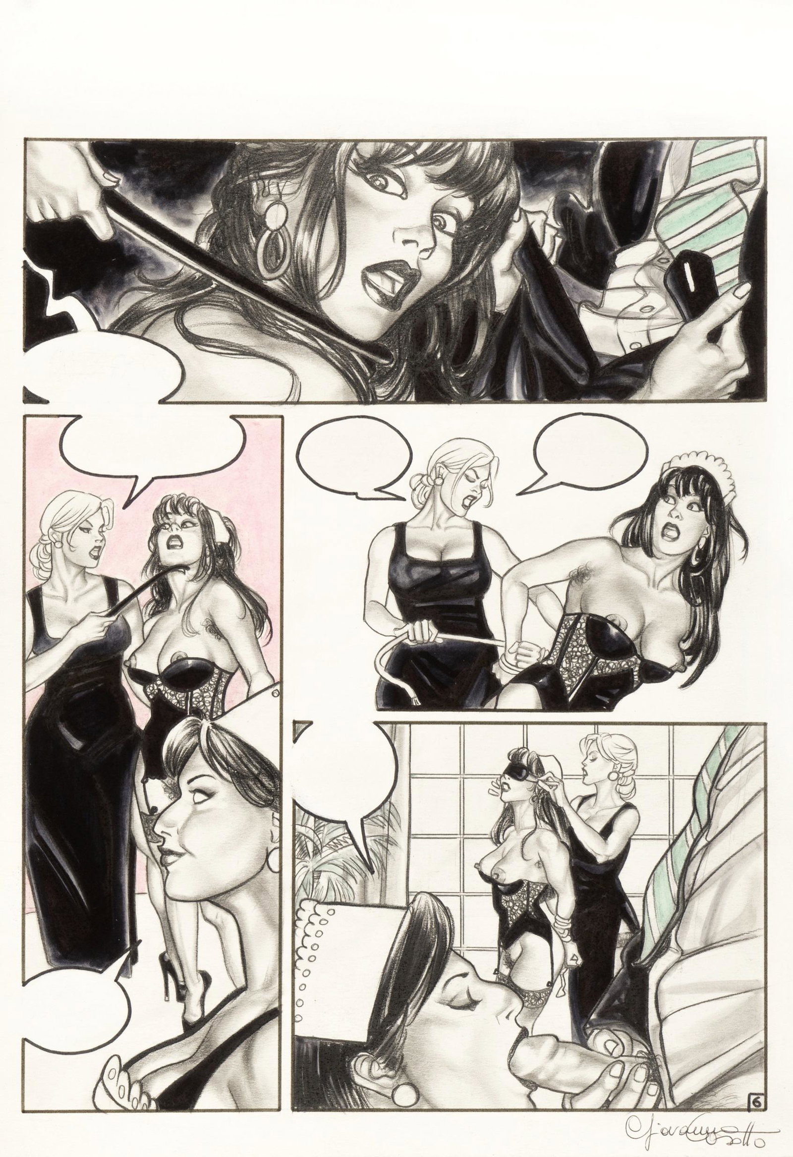 Casotto Giovanna - "Cattive attitudini", anni: Casotto Giovanna - "Cattive attitudini", anni ’90 ITA tecnica mista su cartoncino, 25 x 36,5 cm Tavola originale realizzata dalla Casotto per la pag. 6 della storia erotica "Cattive 