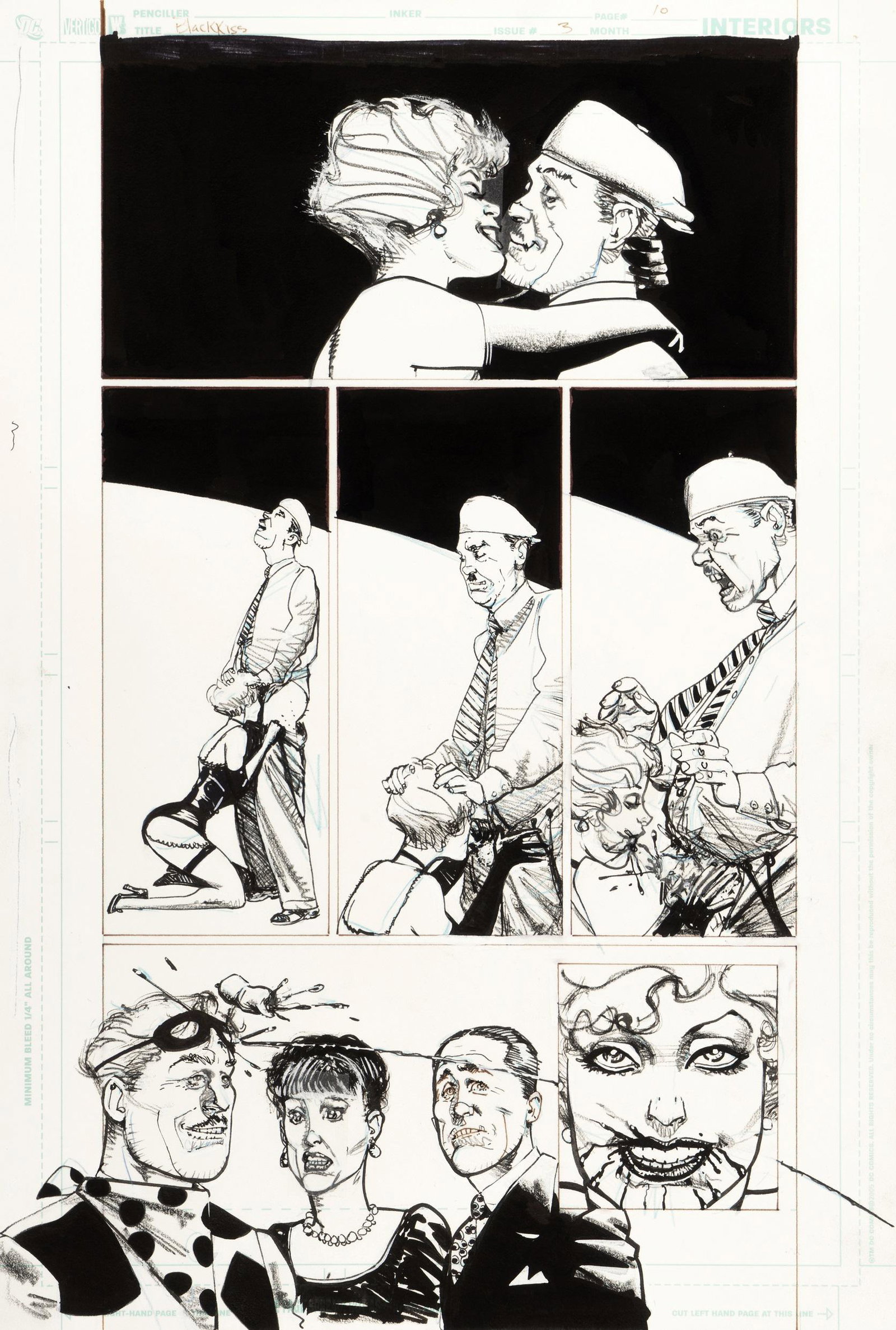Chaykin Howard - "Black Kiss ", 1988: Chaykin Howard - "Black Kiss ", 1988 ITA pastello e china su cartoncino, 29,5 x 43 cm Tavola originale realizzata da Chaykin per la miniserie cult del genere thriller/erotico "Black Kiss&#