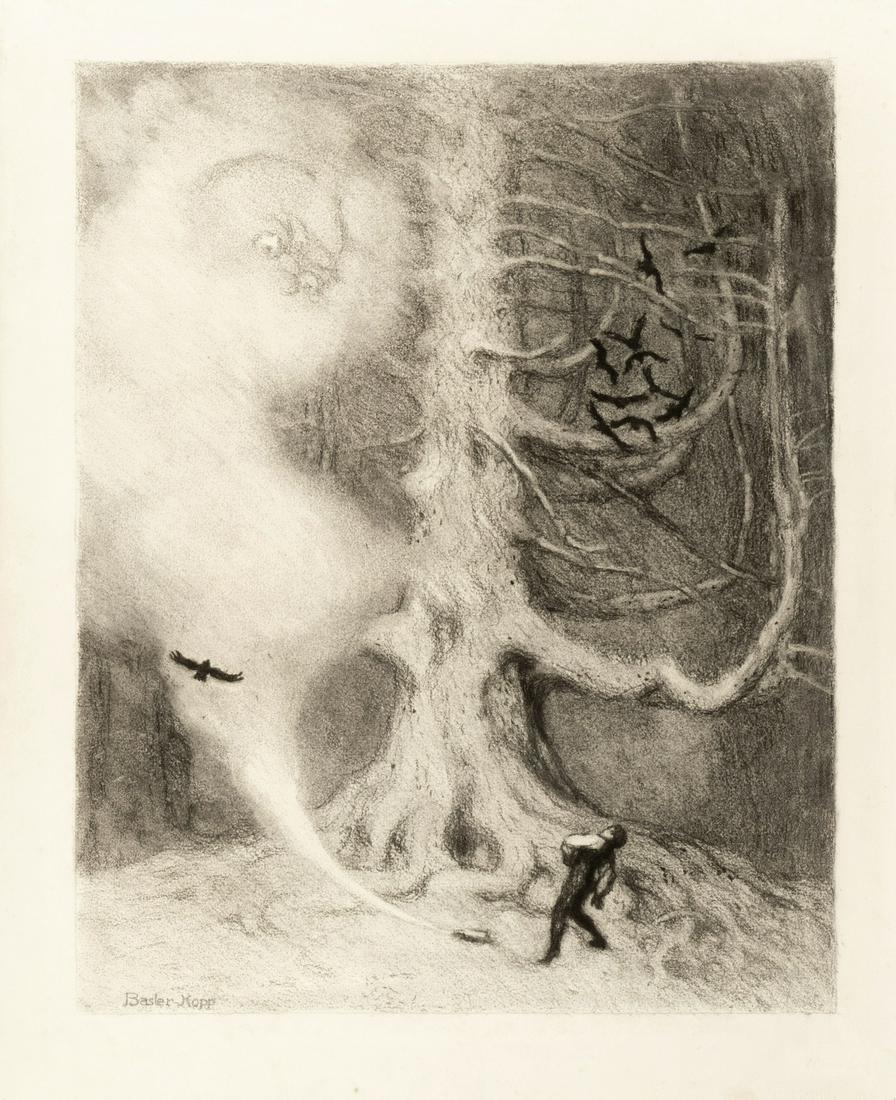 Basler-Kopp Franz Karl - "Lo Spirito nella: Basler-Kopp Franz Karl - "Lo Spirito nella bottiglia", 1922 ITA matita e carboncino su cartoncino, 40 x 49,5 cm Illustrazione originale realizzata dal celebre pittore simbolista Franz Karl Bas