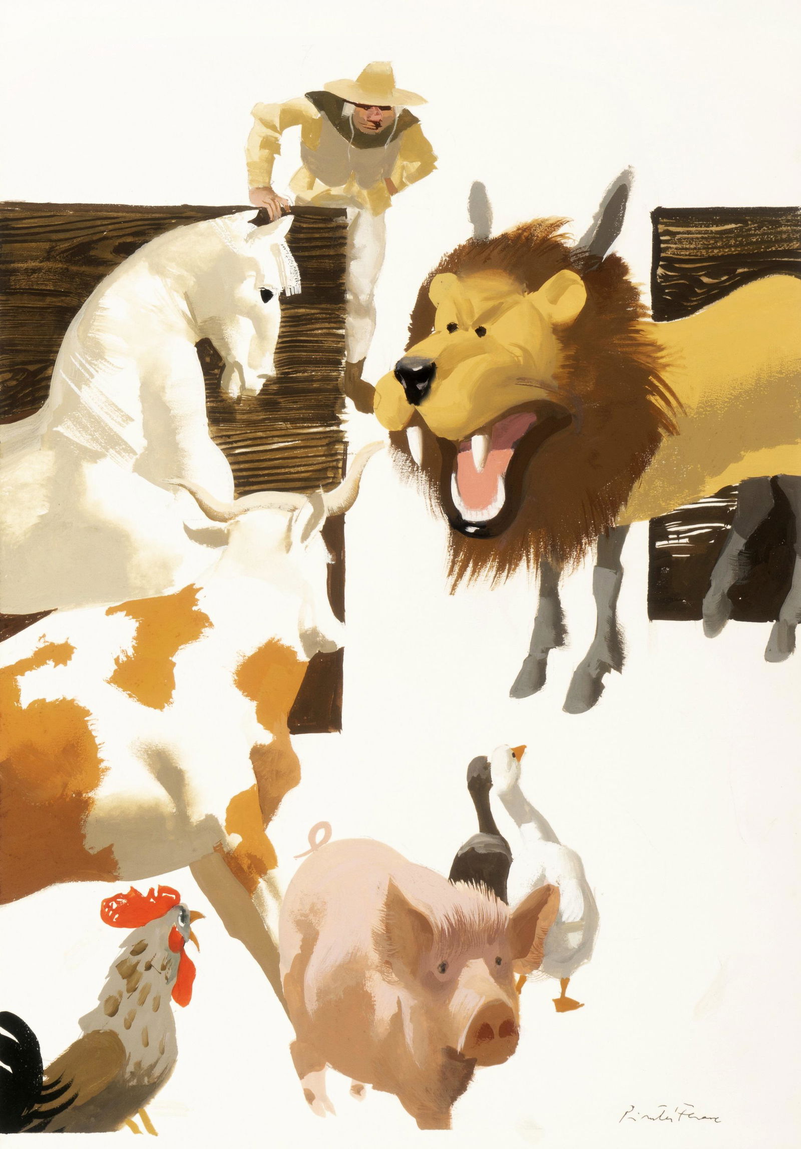 Pintér Ferenc - "L´asino nella pelle di: Pintér Ferenc - "L´asino nella pelle di leone ", anni ´90 ITA matita e tempera su cartone, 25,5 x 36,5 cm Illustrazione originale realizzata da Pinter per una fiaba di Lev Tols