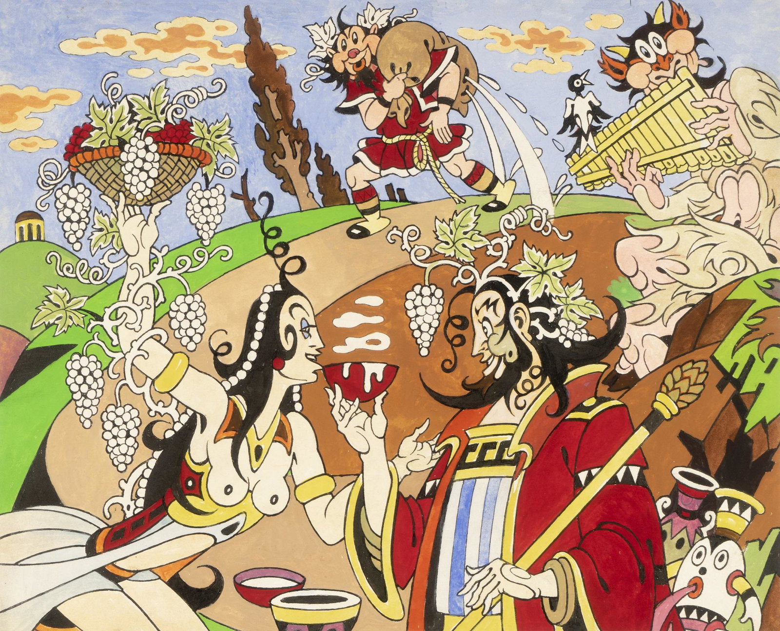 Rubino Antonio - "Bacco e Arianna", 1963: Rubino Antonio - "Bacco e Arianna", 1963 ITA tempera su cartoncino, 36 x 29,5 cm Dipinto originale realizzato da Rubino nel 1963, facente parte di una serie di lavori pittorici che il maestro