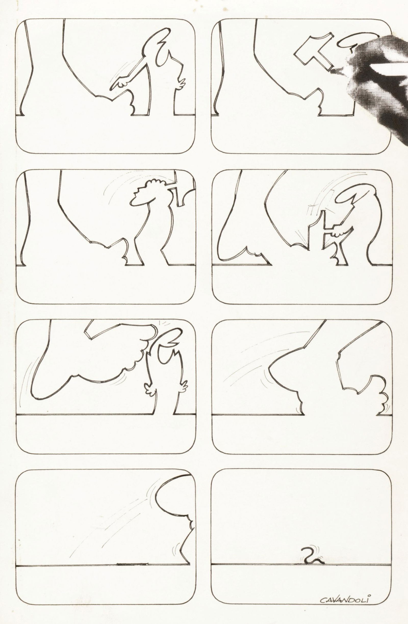 Cavandoli Osvaldo - "La Linea", anni ´70: Cavandoli Osvaldo - "La Linea", anni ´70 ITA matita, china e collage su cartoncino, 18 x 28 cm Tavola originale realizzata da Cavandoli durante gli anni ´70 per il suo celebre perso