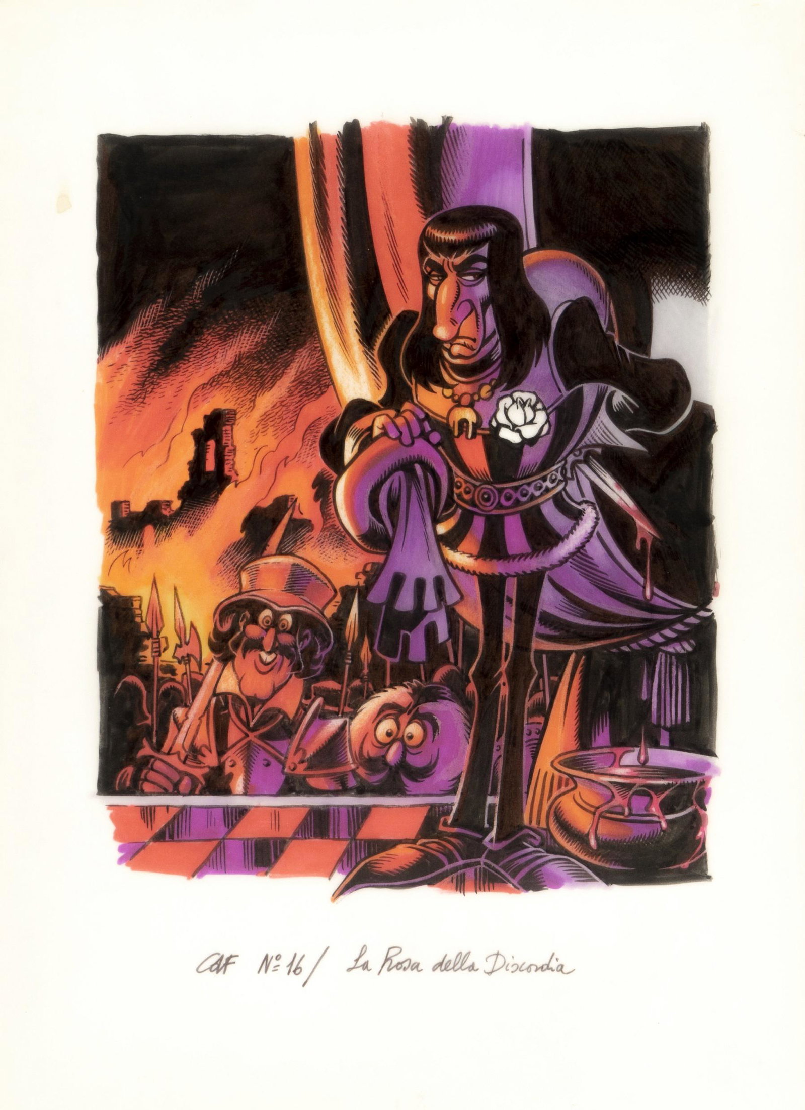 Magnus (Roberto Raviola) - "La Compagnia della: Magnus (Roberto Raviola) - "La Compagnia della Forca - La rosa della discordia", 1978 ITA china e acrilici su lucido, 24 x 33 cm Originale di copertina realizzato da Magnus per la prima edizio