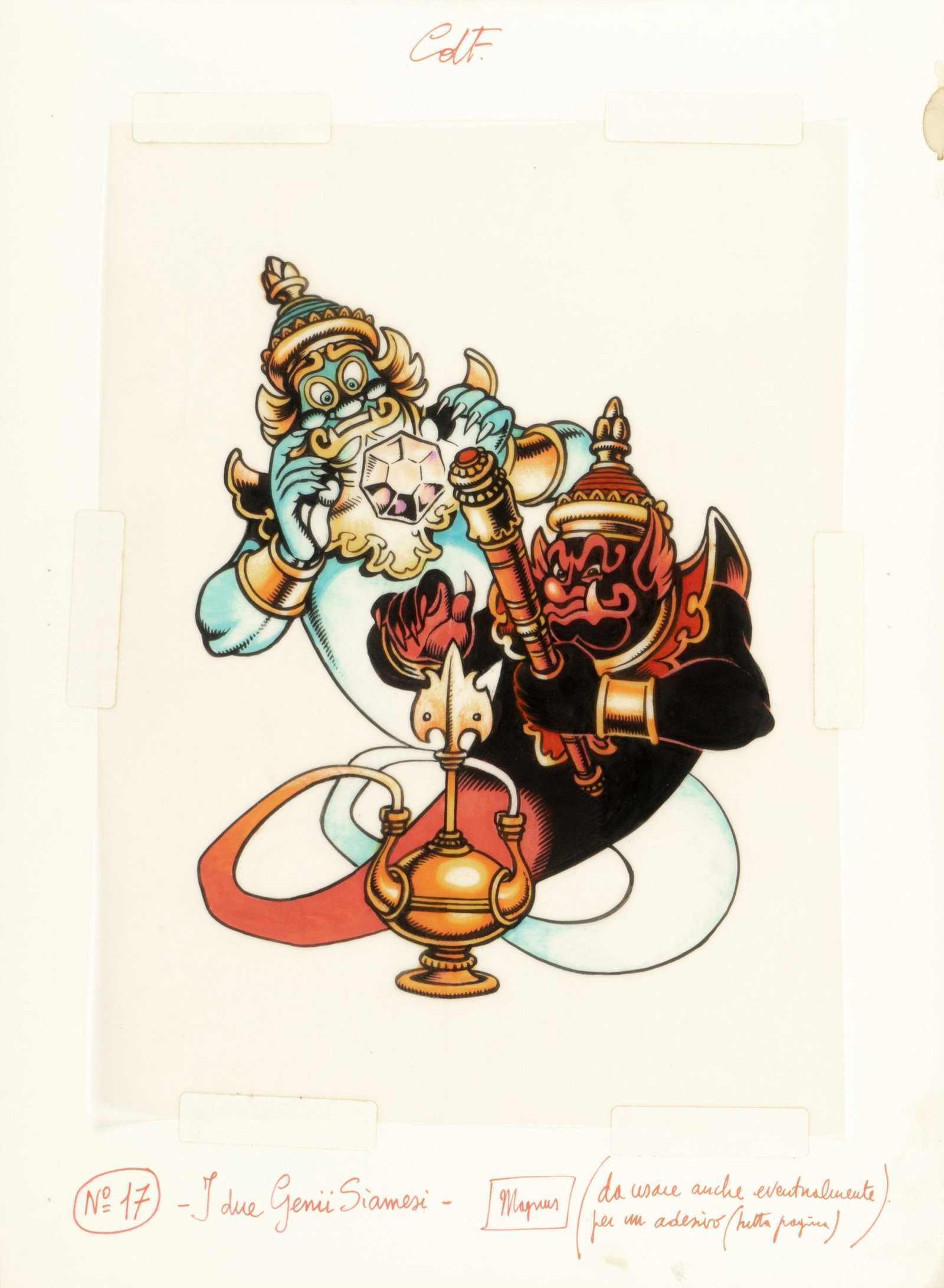Magnus (Roberto Raviola) - "La Compagnia della: Magnus (Roberto Raviola) - "La Compagnia della Forca - I due geni siamesi", 1978 ITA china e acrilici su lucido, 19,5 x 26,5 cm Originale di copertina realizzato da Magnus per la prima edizion
