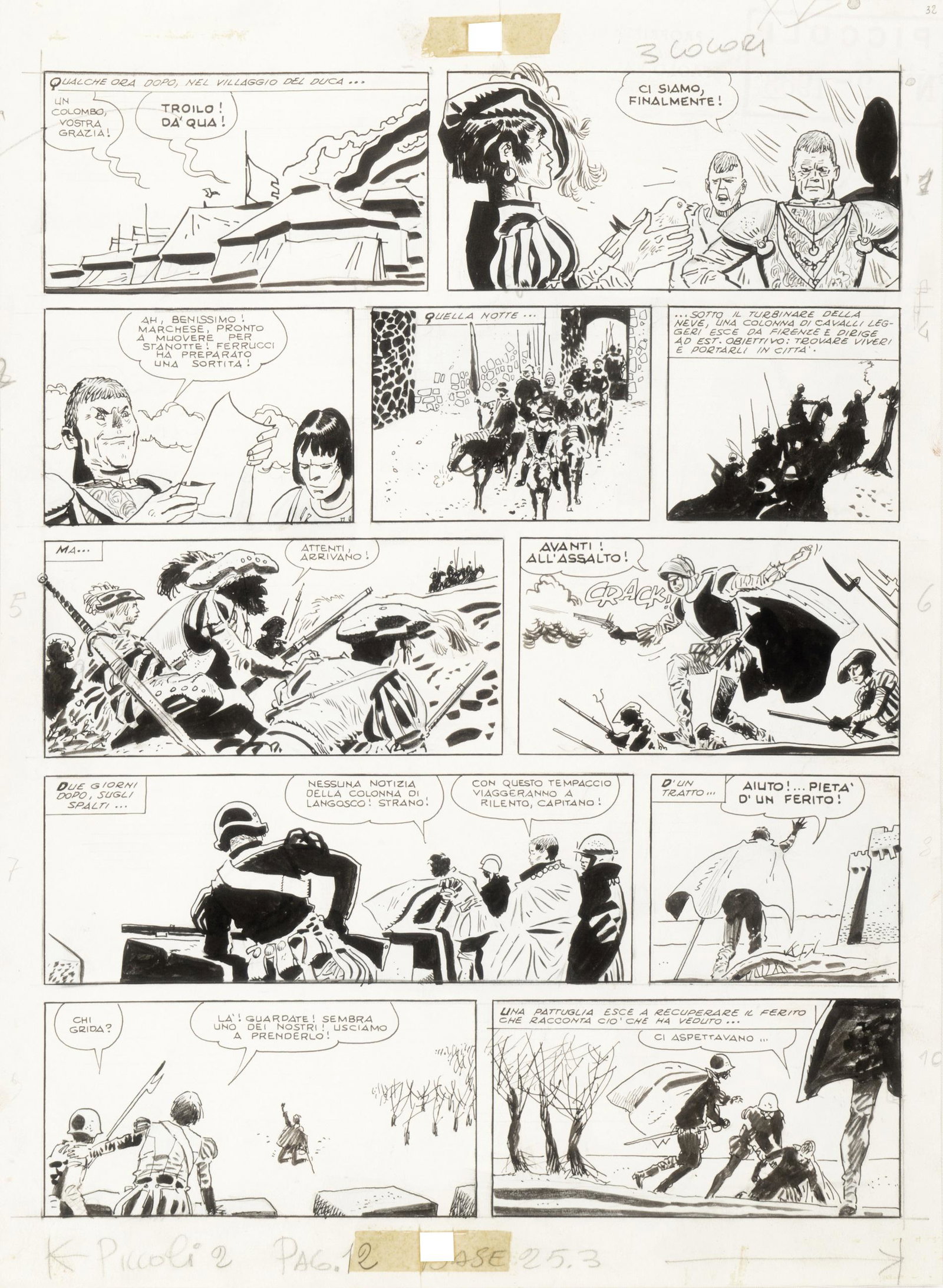 Pratt Hugo - "Le avventure di Fanfulla", 1967: Pratt Hugo - "Le avventure di Fanfulla", 1967 ITA matita e china su cartoncino, 28 x 38 cm Tavola originale realizzata da Pratt per "Le avventure di Fanfulla", pag. 32 di questa avven