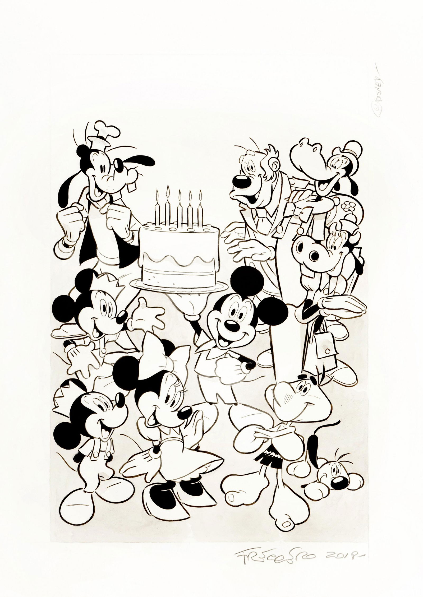 Freccero Andrea - "Mickey Mouse: The 90th: Freccero Andrea - "Mickey Mouse: The 90th Anniversary Collection", 2018 ITA matita, china e acquerello su cartoncino, 25 x 35 cm Originale di copertina realizzato da Freccero per il volume ce