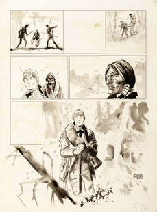 Pratt Hugo - "Ticonderoga", 1959: Pratt Hugo - "Ticonderoga", 1959 ITA matita, china e acquerello su cartoncino, 37,5 x 50,5 cm Tavola originale realizzata da Pratt per il XIX episodio di "Ticonderoga", pubblicata