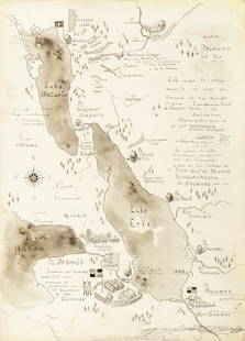 Pratt Hugo - "Ticonderoga", 1958: Pratt Hugo - "Ticonderoga", 1958 ITA matita, china e acquerello su cartoncino, 38 x 53 cm Tavola originale realizzata da Pratt per il XVI episodio di "Ticonderoga", pubblicata per la