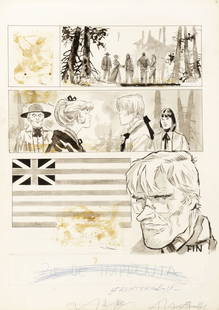 Pratt Hugo - "Ticonderoga", 1958: Pratt Hugo - "Ticonderoga", 1958 ITA matita, china e acquerello su cartoncino, 36,5 x 51,5 cm Tavola originale realizzata da Pratt per il XVI episodio di "Ticonderoga", pubblicata