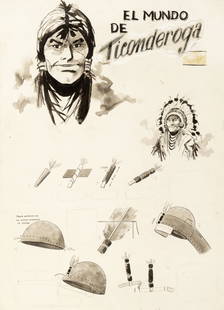 Dester Gisela - "El mundo de Ticonderoga", 1960: Dester Gisela - "El mundo de Ticonderoga", 1960 ITA matita, china e acquerello su cartoncino, 36 x 50 cm Tavola originale realizzata da Gisela Dester, collaboratrice e compagna di Pratt