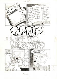 Cavazzano Giorgio - "Paperino e il genio: Cavazzano Giorgio - "Paperino e il genio maldestro", 1981 ITA matita e china su cartoncino, 25,5 x 35 cm Title page originale realizzata da Cavazzano per "Paperino e il genio