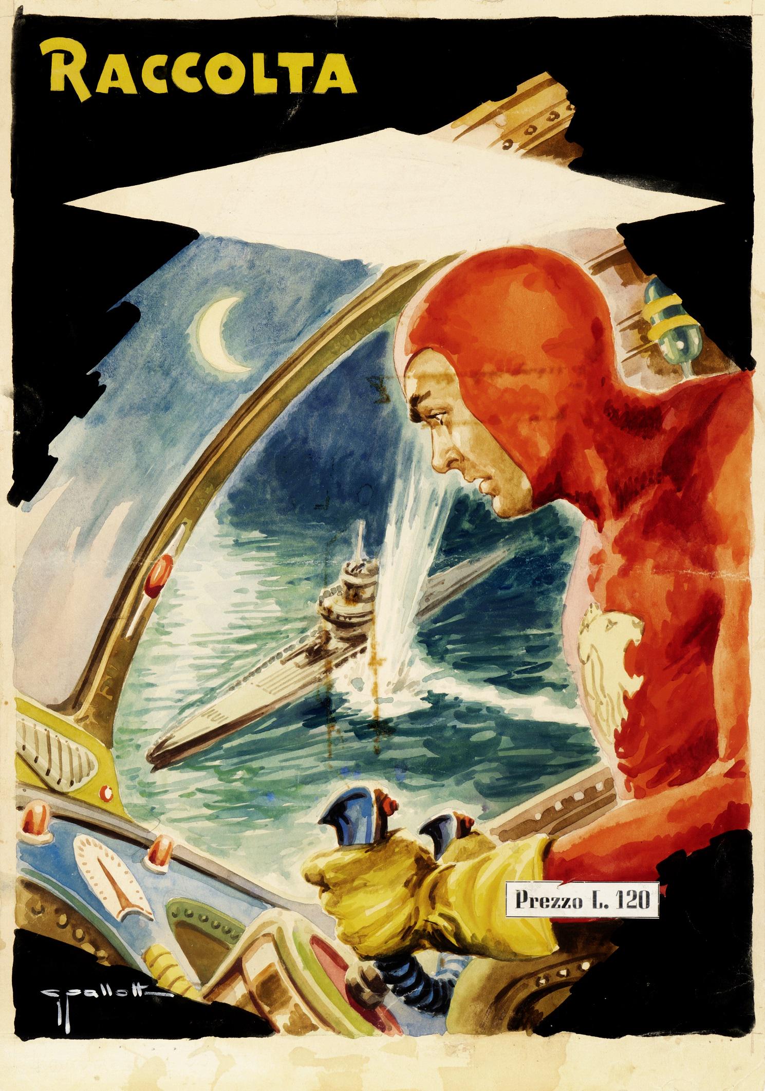 Pallotti Gino - "Intrepido - Attacco al: Pallotti Gino - "Intrepido - Attacco al sommergibile", 1956 ITA matita, tempera e acquerello su cartoncino, 23,5 x 33 cm Originale di copertina realizzato da Pallotti per Raccolta Intrepido n.
