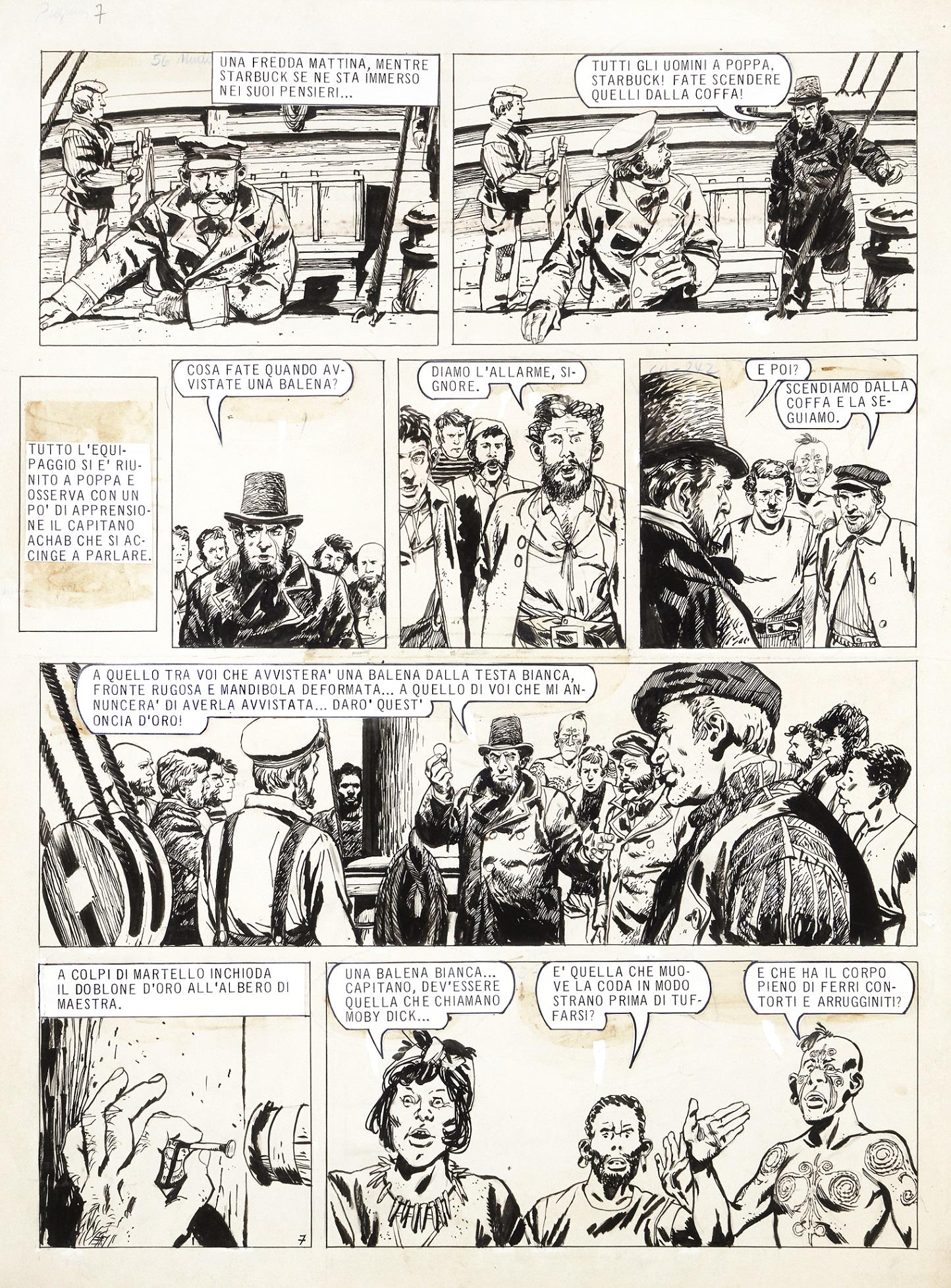 Durañona Leopoldo - "Moby Dick", 1968: Durañona Leopoldo - "Moby Dick", 1968 ITA matita e china su cartoncino, 40 x 54 cm Tavola originale realizzata da Durañona per la pag. 7 di "Moby Dick", commissionata dall&#