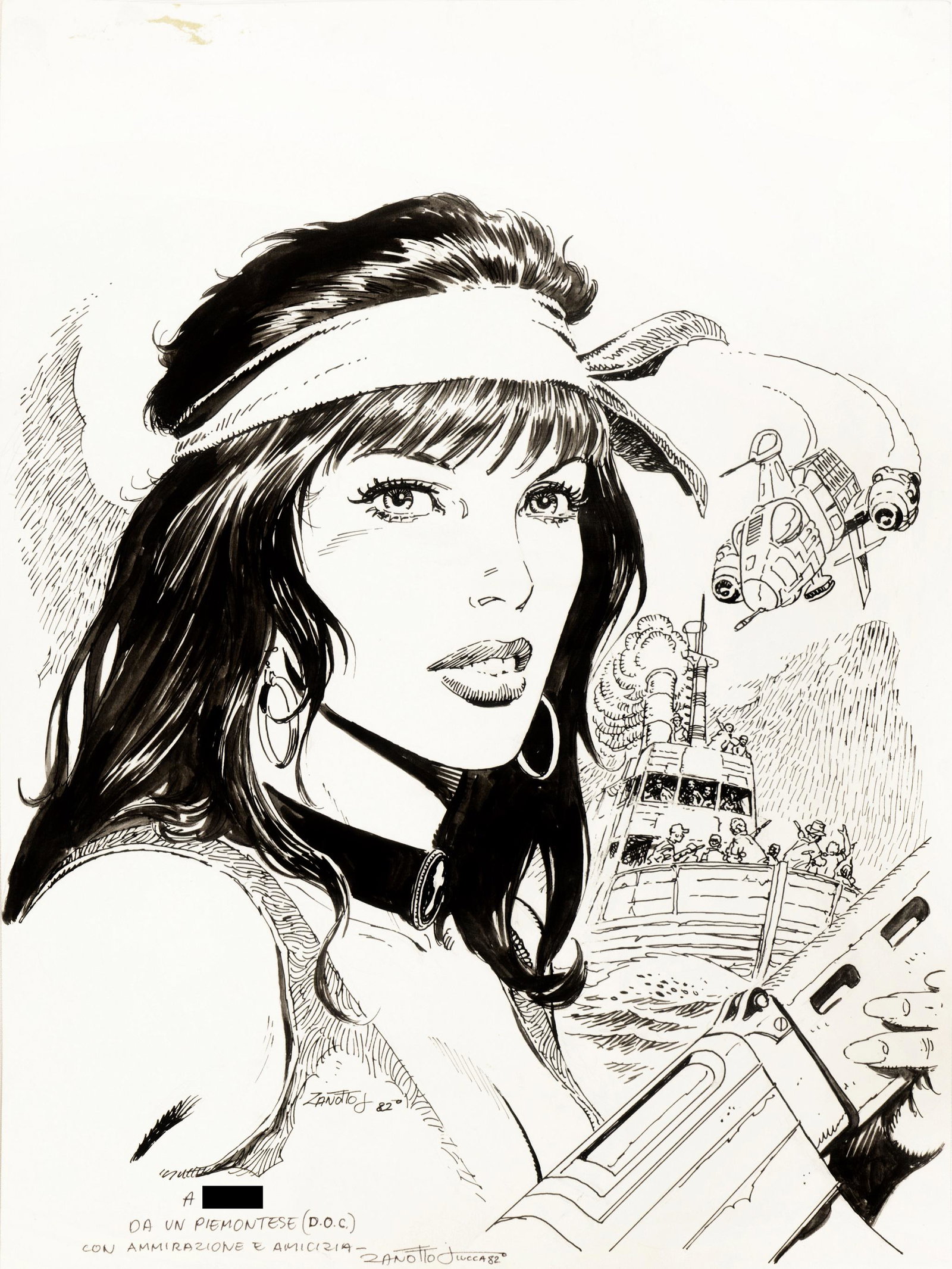 Zanotto Juan - "Barbara", 1982: Zanotto Juan - "Barbara", 1982 ITA matita e china su cartoncino, 28 x 37,5 cm Lievi pieghe ai margini. Firmata, datata e dedicata. _____________________________________________________________