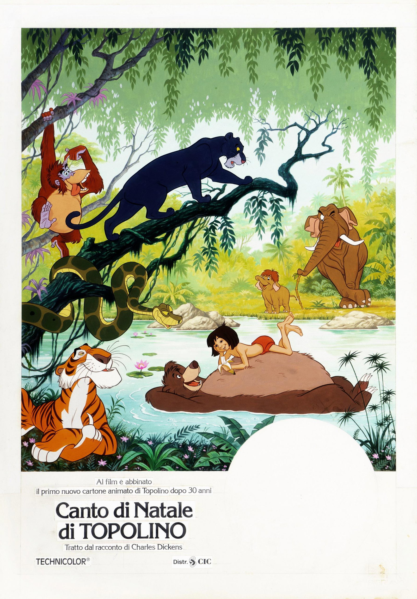Napoli Bruno - "Il libro della giungla (The Jungle: Napoli Bruno - "Il libro della giungla (The Jungle Book)", 1983 ITA tempera e acrilici su cartone, 35 x 50 cm Bozzetto originale realizzato da Napoli per la versione italiana della locandina u
