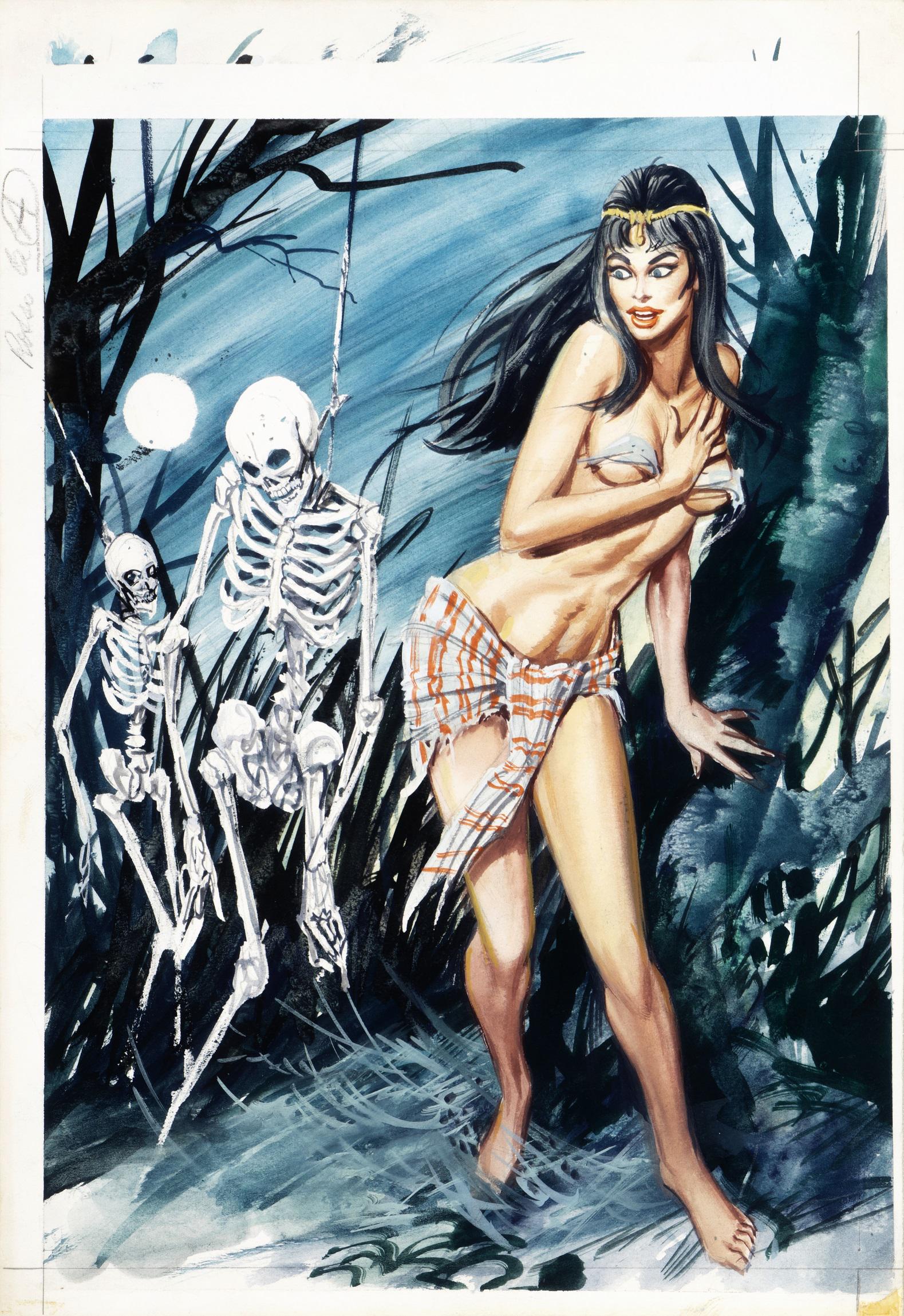 Bozzi Floriano - "Angelica - Nuda nella bufera": Bozzi Floriano - "Angelica - Nuda nella bufera", 1969 ITA tempera su cartone, 25 x 36,5 cm Originale di copertina realizzato da Bozzi per "Nuda nella bufera", edito su Angelica n. 3 da