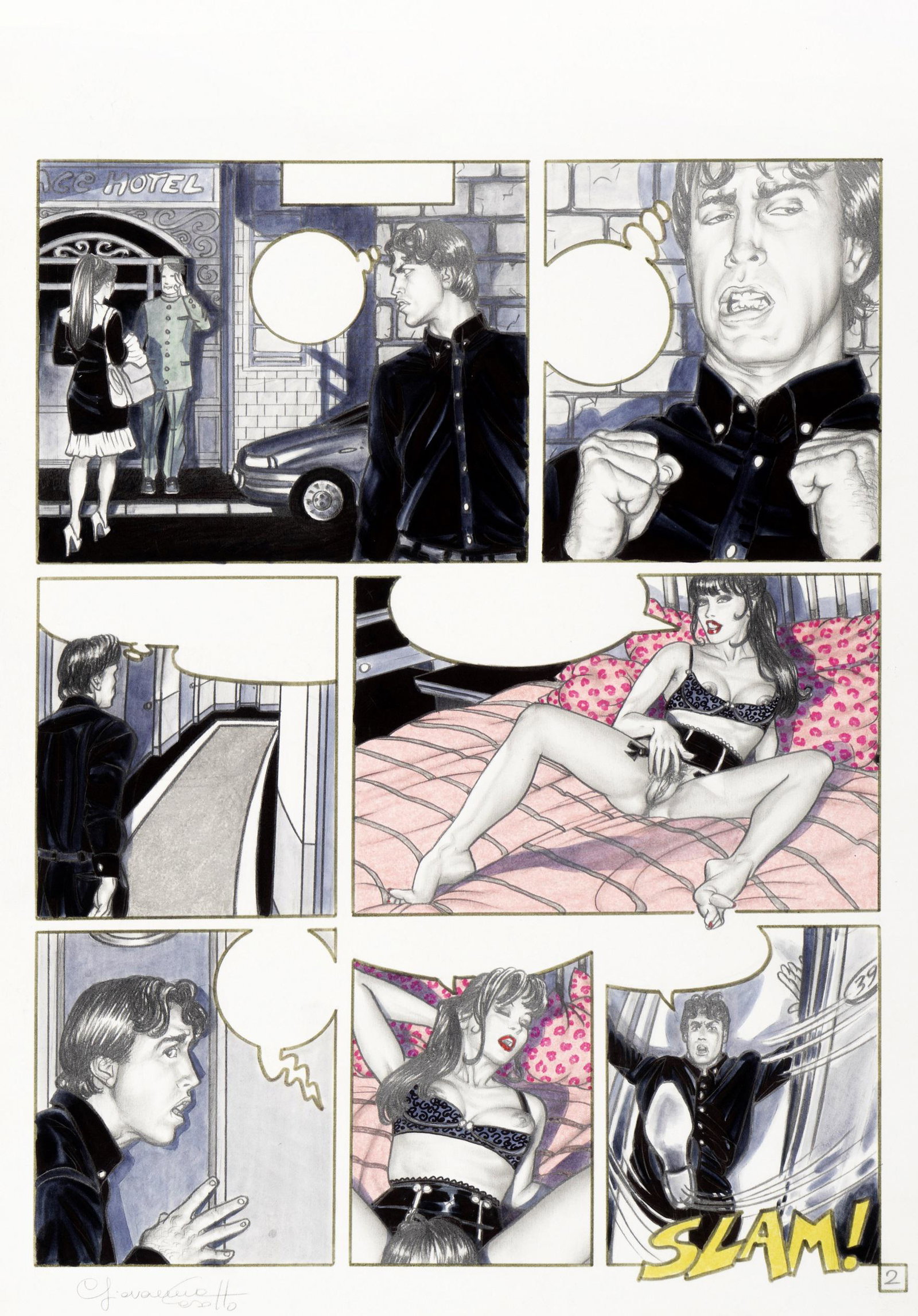 Casotto Giovanna - "Jealous Guy", anni ‘: Casotto Giovanna - "Jealous Guy", anni ‘90 ITA tecnica mista su cartoncino, 25,5 x 36,5 cm Tavola originale realizzata dalla Casotto per "Jealous Guy" pag. 2, una delle sue avven