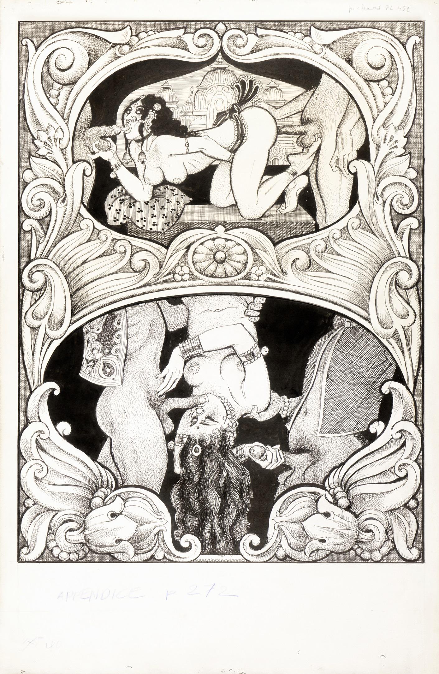 Pichard Georges - "Kama Sutra", 1991: Pichard Georges - "Kama Sutra", 1991 ITA matita e china su cartone, 33 x 50 cm Tavola originale realizzata da Pichard per "Kama Sutra", pag. 39 del suo celebre adattamento edito per la