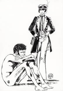 Crepax Guido - "Omaggio a Corto Maltese", 1981: Crepax Guido - "Omaggio a Corto Maltese", 1981 ITA matita e china su cartoncino, 25,5 x 36,5 cm Illustrazione originale realizzata da Crepax come omaggio a Corto Maltese e al suo creatore, pubblicata