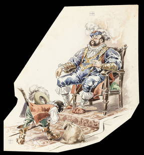Bioletto Angelo - "Il gatto con gli stivali", anni ´60: Bioletto Angelo - "Il gatto con gli stivali", anni ´60 ITA matita, china e acquerello su cartoncino sagomato, 22 x 23 cm Illustrazione originale realizzata da Bioletto negli anni