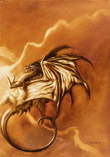 Ciruelo (Gustavo Cabral) - "Dragon", anni ´90: Ciruelo (Gustavo Cabral) - "Dragon", anni ´90 ITA olio su tela, 35 x 50 cm Illustrazione originale realizzata da Ciruelo, il famoso artista argentino che ha fatto dei soggetti fantasy