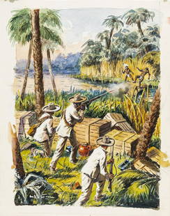 D´Antona Mario - "La perla sanguinosa", 1945: D´Antona Mario - "La perla sanguinosa", 1945 ITA matita, china e acquerello su cartoncino, 26,5 x 34 cm Illustrazione originale realizzata dal pittore D´Antona per il romanzo
