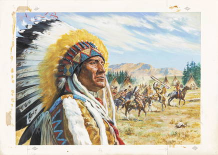 Budicin Sergio - "West: la vera storia degli indiani", 1976: Budicin Sergio - "West: la vera storia degli indiani", 1976 ITA tempera su cartone, 51 x 36 cm Originale di copertina realizzato da Budicin per l´album di figurine "West", edito